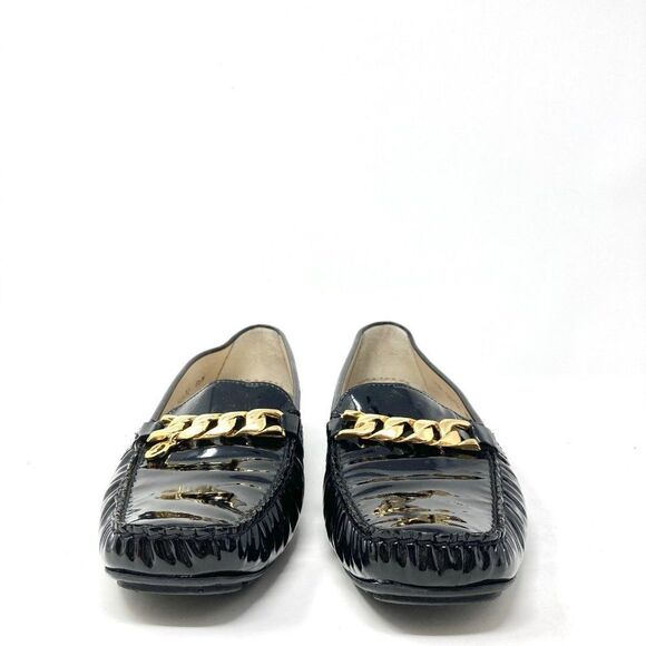 St John Pinch Pleat Patent Leather Driving Loafers w/ Gold Chain 8.5 - Picture 5 of 9